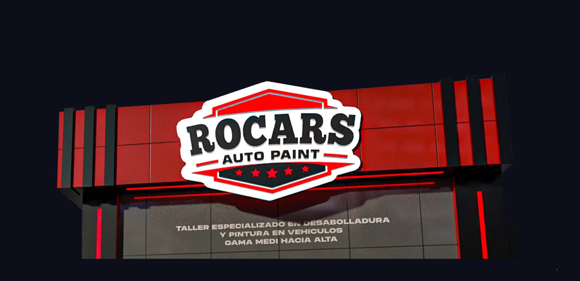 Fachada comercial en ACM con letrero corporativo iluminado